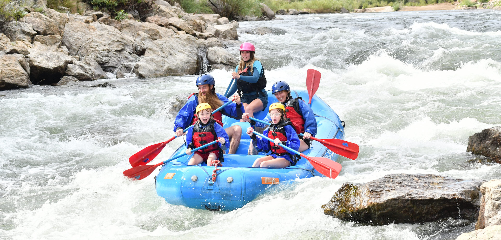 family rafting the Arkansas River in Browns Canyon Colorado