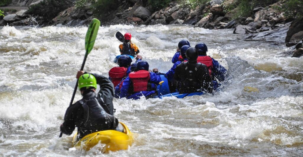 kayakers and rafters rafting on Clear Creek